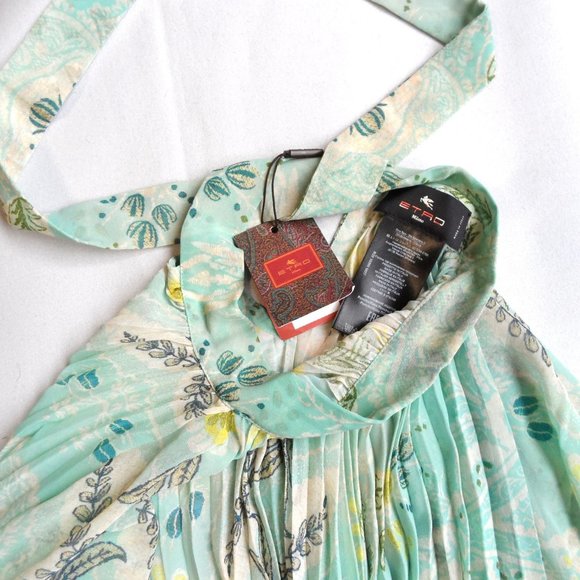 NWT$1000 ETRO Paisley Plisse Pleated Tie Back Light Blue Poncho One Size - Picture 11 of 15